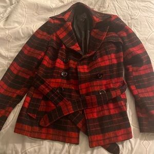 Forever 21 Red Plaid Wool Coat